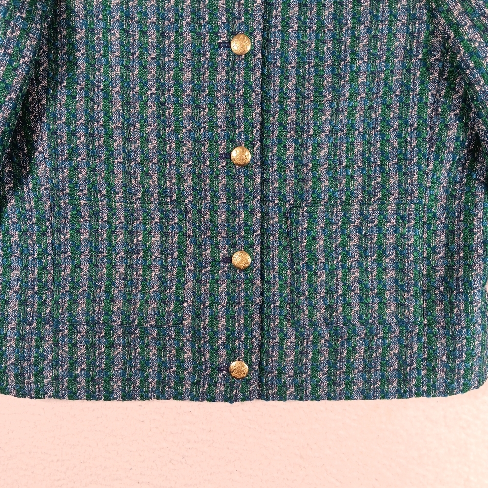J. Crew Tweed Lady Jacket Womens 16 Green Textured Gold Creat Buttons Career - Picture 7 of 13